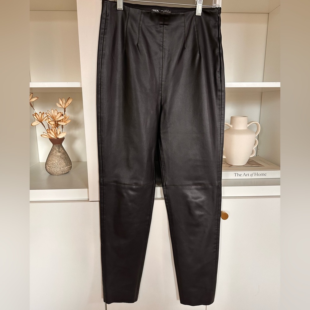 Zara Faux Leather Black Mid-Rise Pants